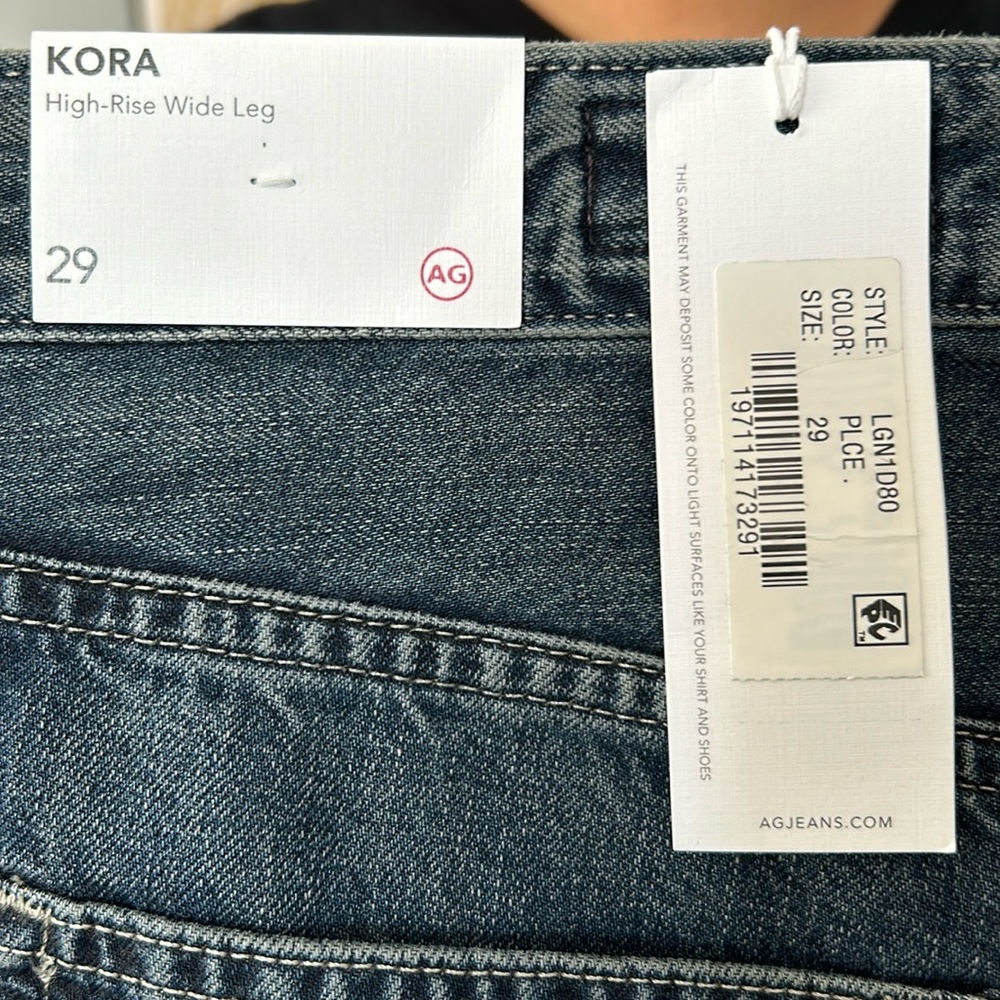 AG Kora High-rise Wide leg denim jeans. BNWT Size: 29.     Color: Palace.
